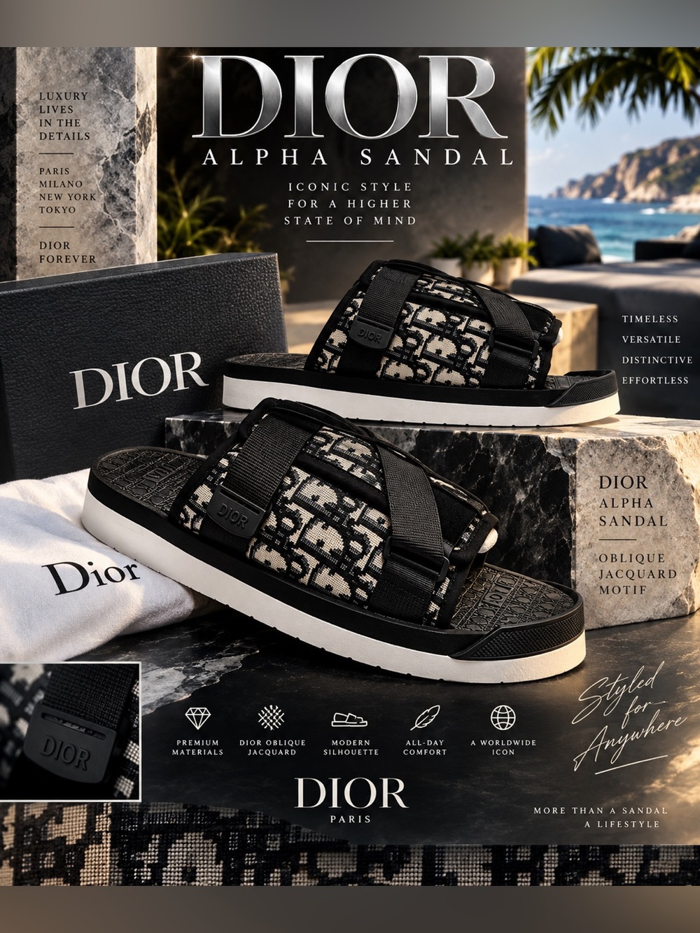 New!🔥Dior Alpha Sandals with the black and beige of Dior Oblique jacquard motif🔥